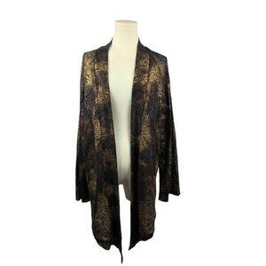 Chicos Womens Open Front Cardigan Jacket Size 3 Black & Gold Nylon/Spandex